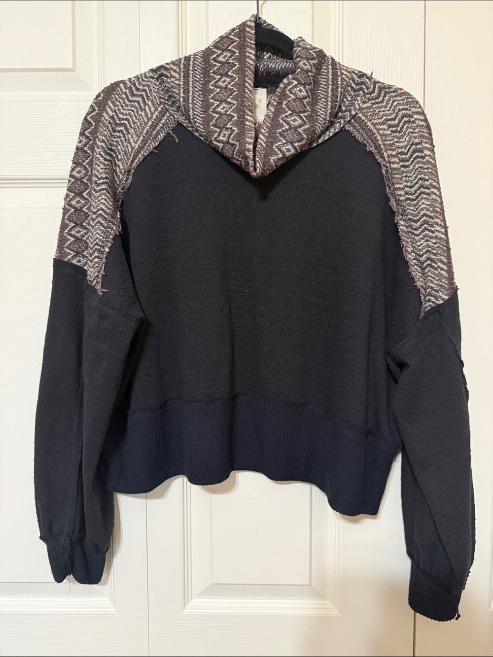 We The Free Black Pullover with Patterned Shawl Neck